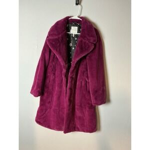 AVEC LES FILLES Hot Pink Faux Fur Coat Sz: M Peacoat Long Jacket EUC